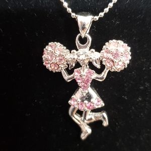 New cheer leader pink Rhinestone silver Necklace